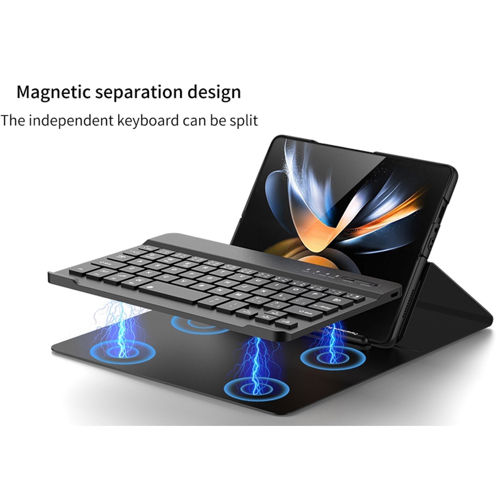 Suitable For Samsung Z Fold3/Z Fold4 Bluetooth Keyboard Plain Leather Case