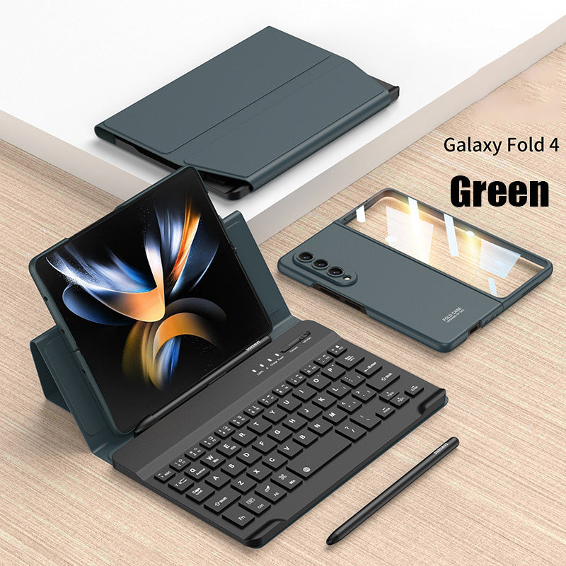 Suitable For Samsung Z Fold3/Z Fold4 Bluetooth Keyboard Plain Leather Case